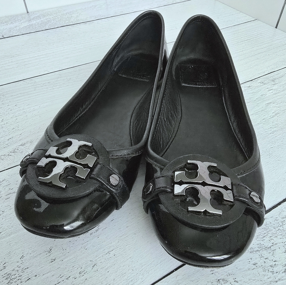 Tory Burch Aaden Black Patent Ballet Flats Size 7